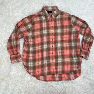 Lane Bryant Women’s Button Up Plaid Flannel Shirt Size 14/16 Brown Pink Cotton